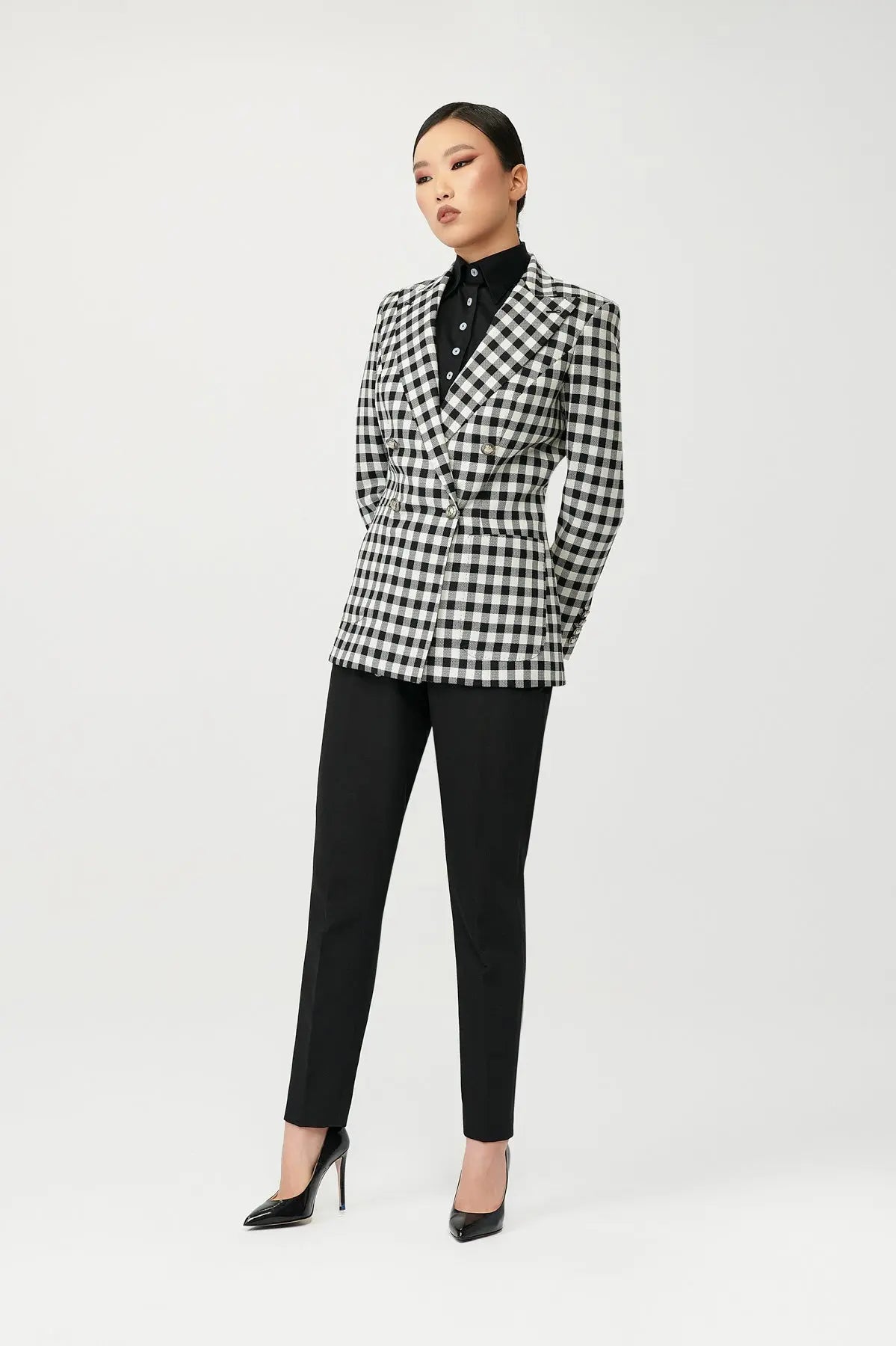 Ansley Gingham Double Breasted Blazer - Alexandra-Dobre.com