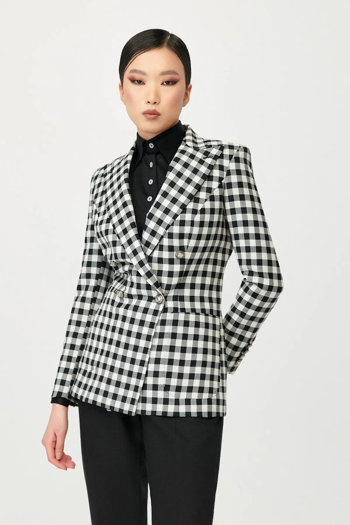 Ansley Gingham Double Breasted Blazer - Alexandra-Dobre.com