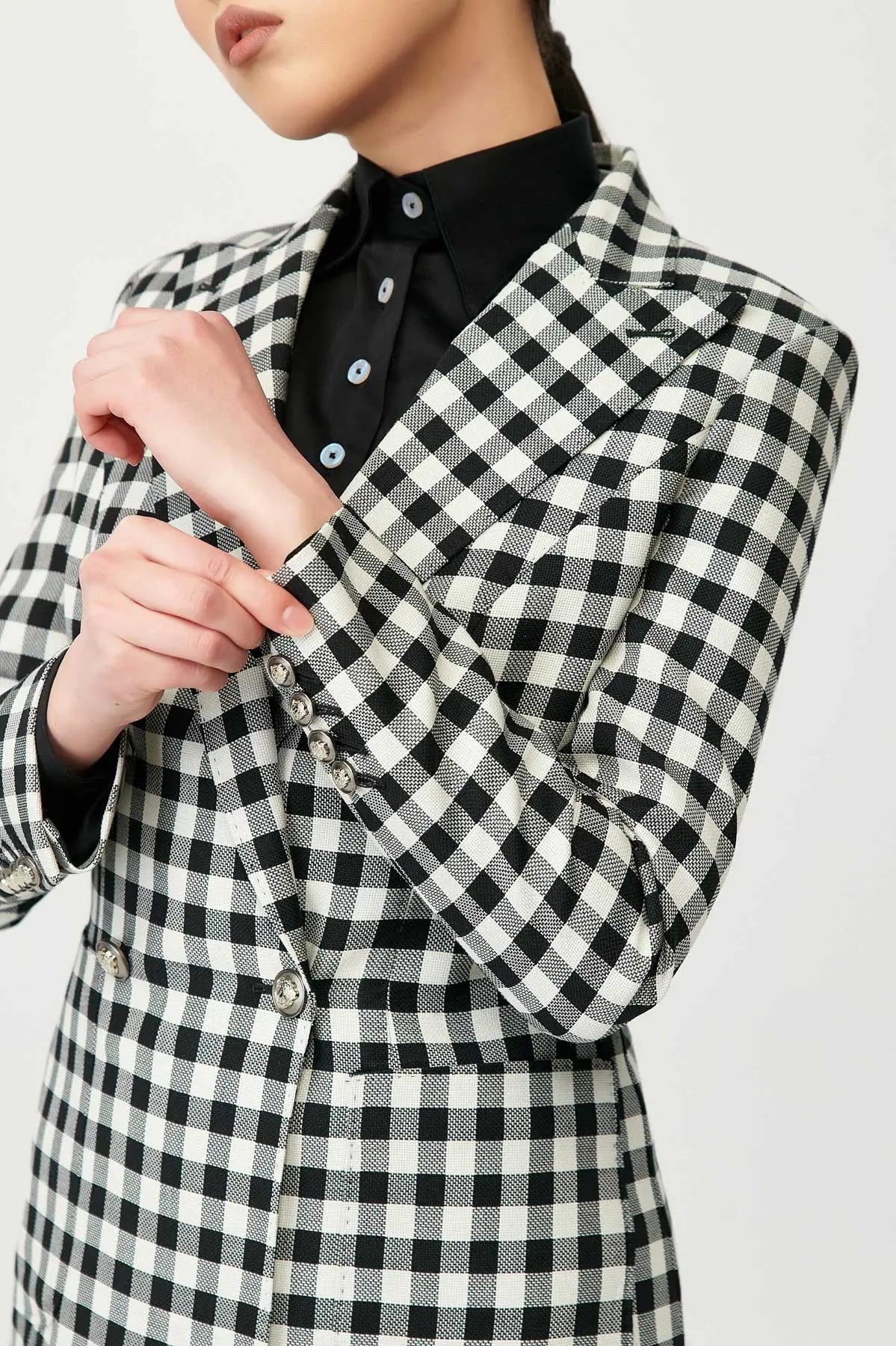 Ansley Gingham Double Breasted Blazer - Alexandra-Dobre.com