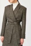 Dusk Wool Wrap Stripe Coat with Belt - Alexandra-Dobre.com