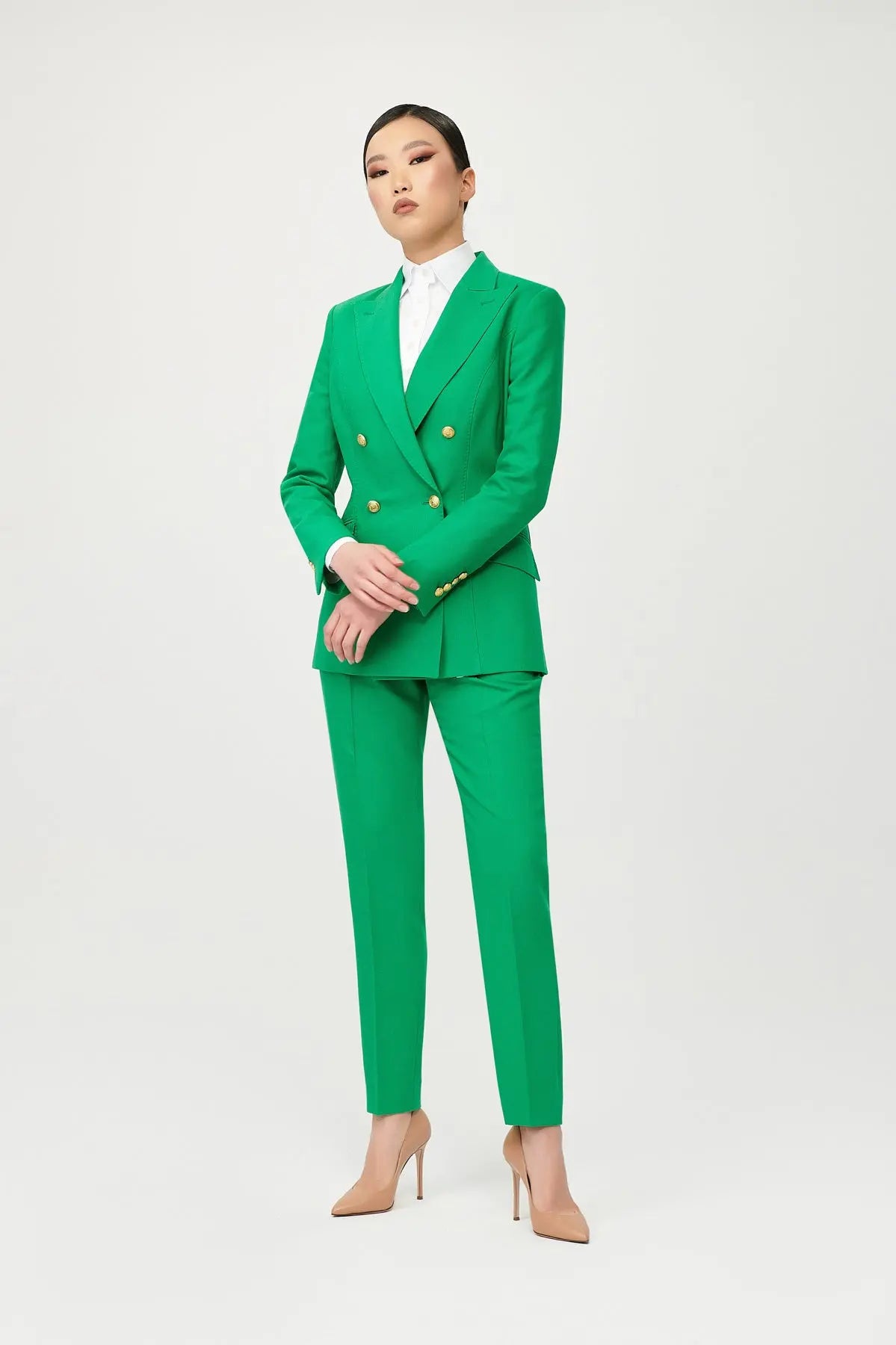 Jarah Double Breasted Suit with Gold Buttons - Alexandra-Dobre.com