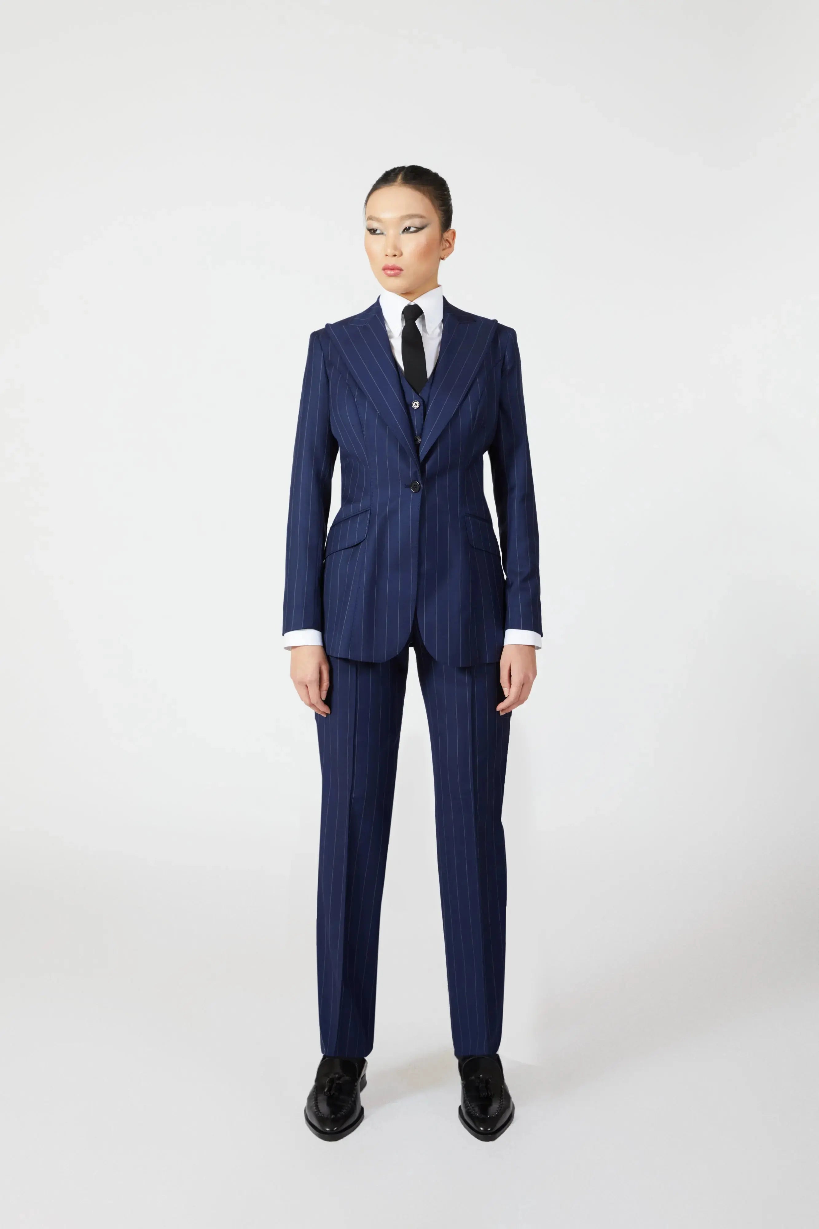 Navy Single Breasted Stripe Suit with Waistcoat Alexandra Dobre