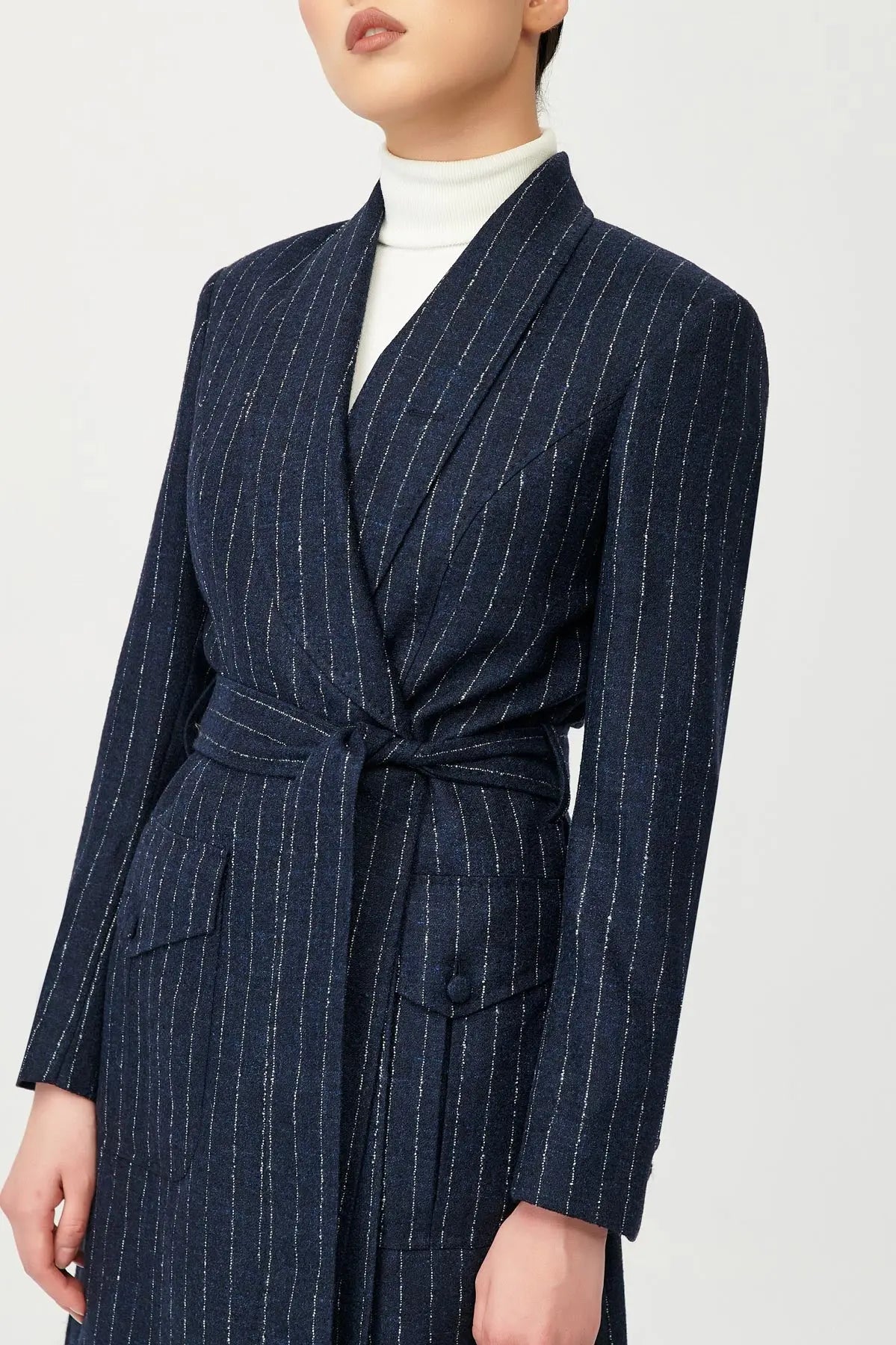 Tinsel Wool Wrap Stripe Coat with Belt - Alexandra-Dobre.com