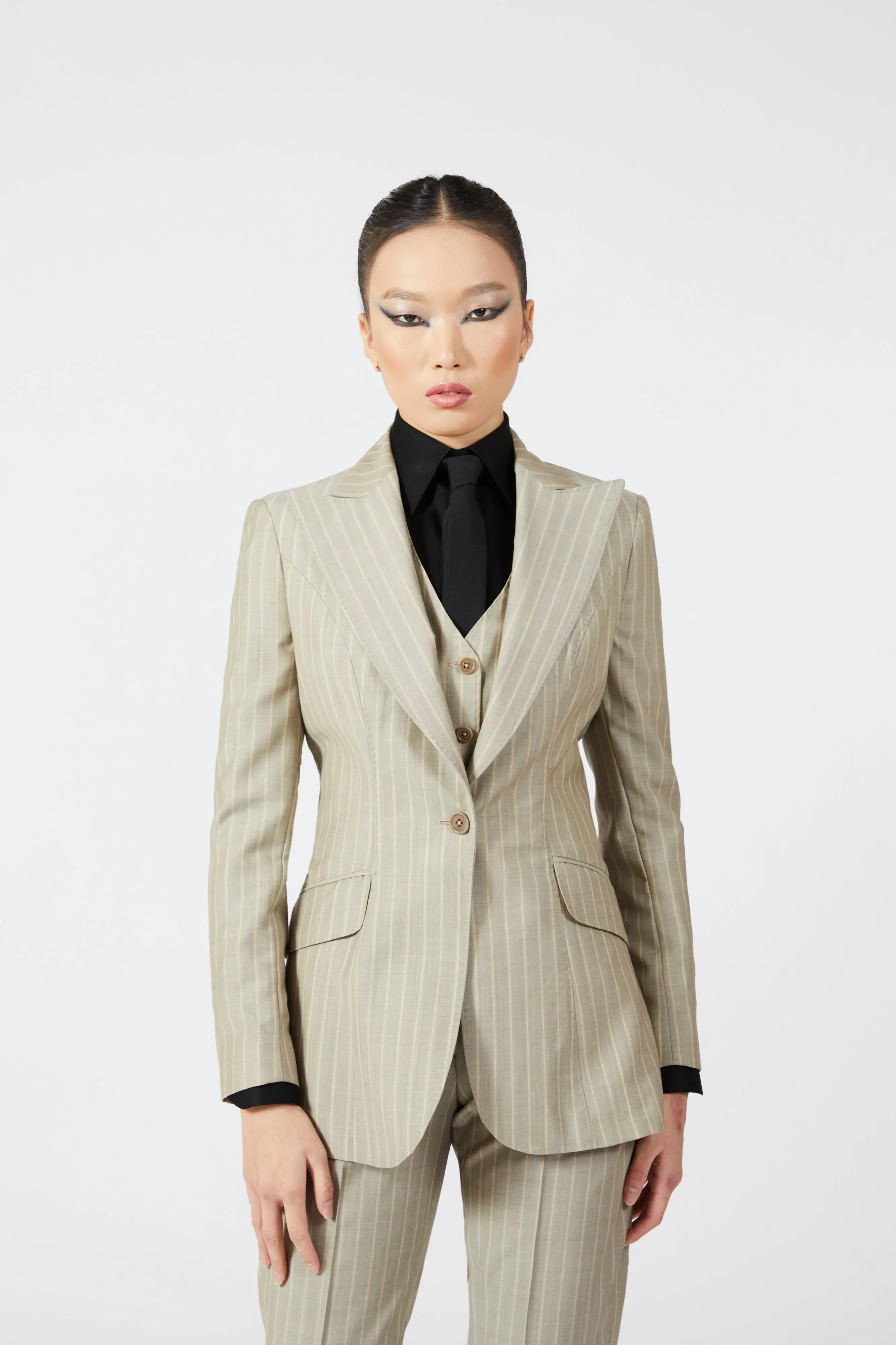Maisie Single Breasted Stripe Suit with Waistcoat - Alexandra-Dobre.com