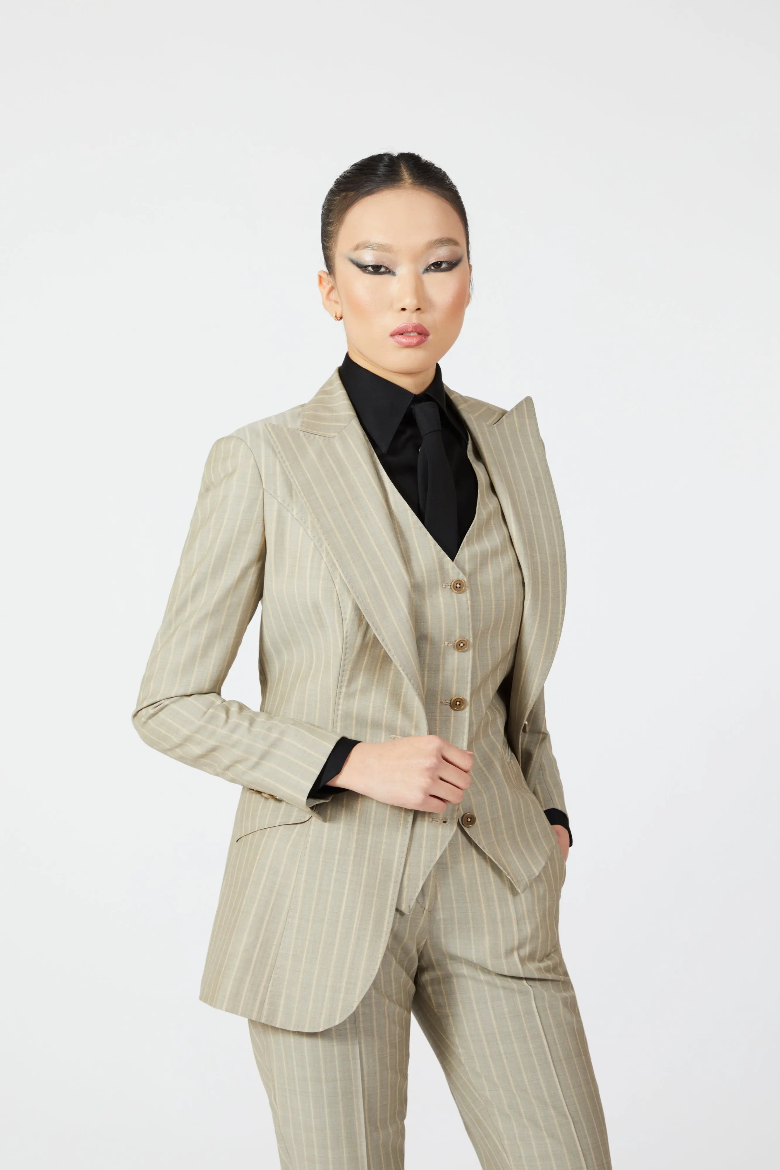 Maisie Single Breasted Stripe Suit with Waistcoat - Alexandra-Dobre.com