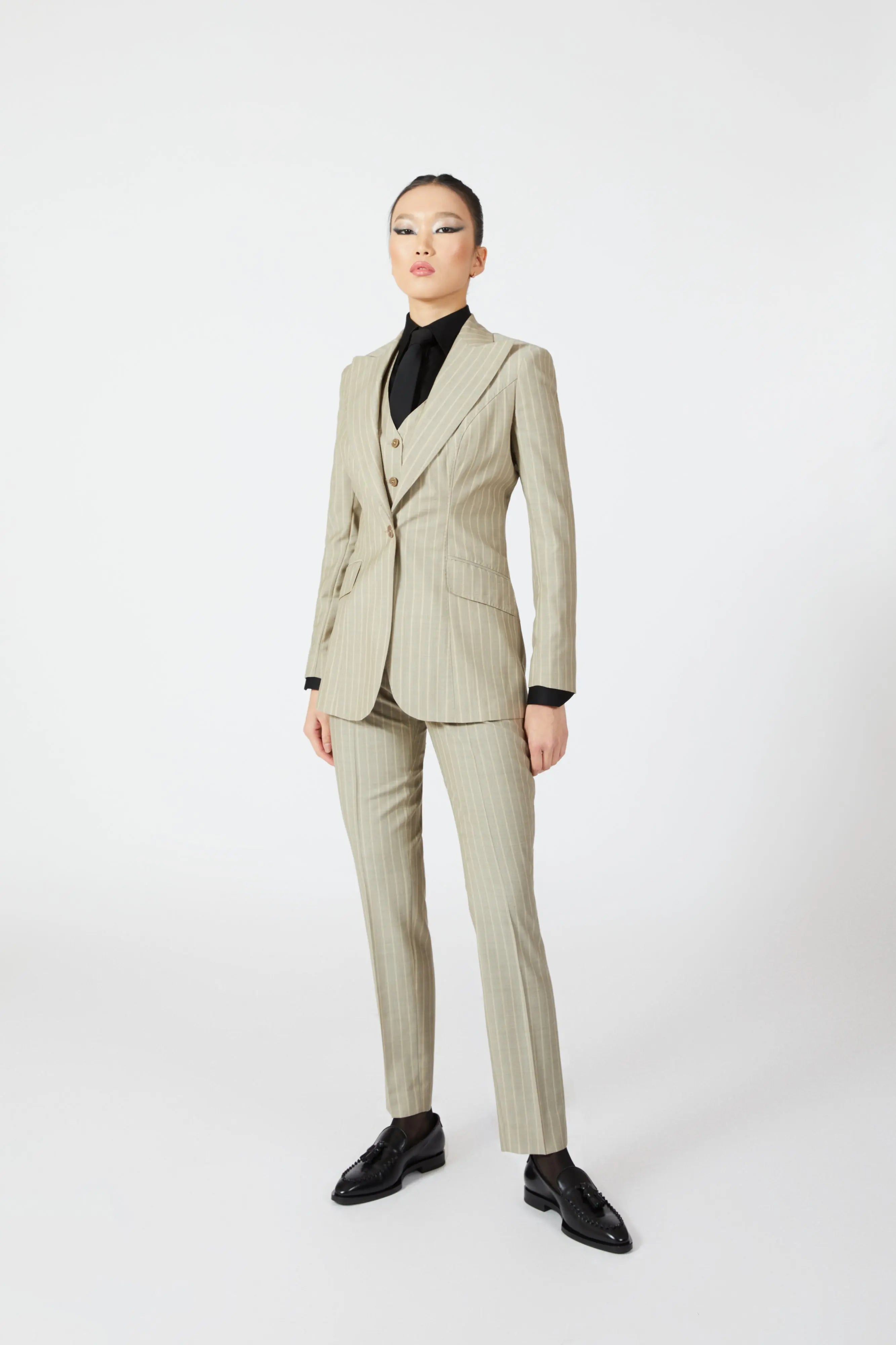 Maisie Single Breasted Stripe Suit with Waistcoat - Alexandra-Dobre.com