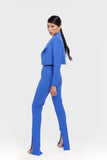 Azure Single Breasted Cropped Suit with Cut-Out Flared Trousers Alexandra Dobre