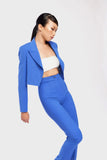 Azure Single Breasted Cropped Suit with Cut-Out Flared Trousers Alexandra Dobre