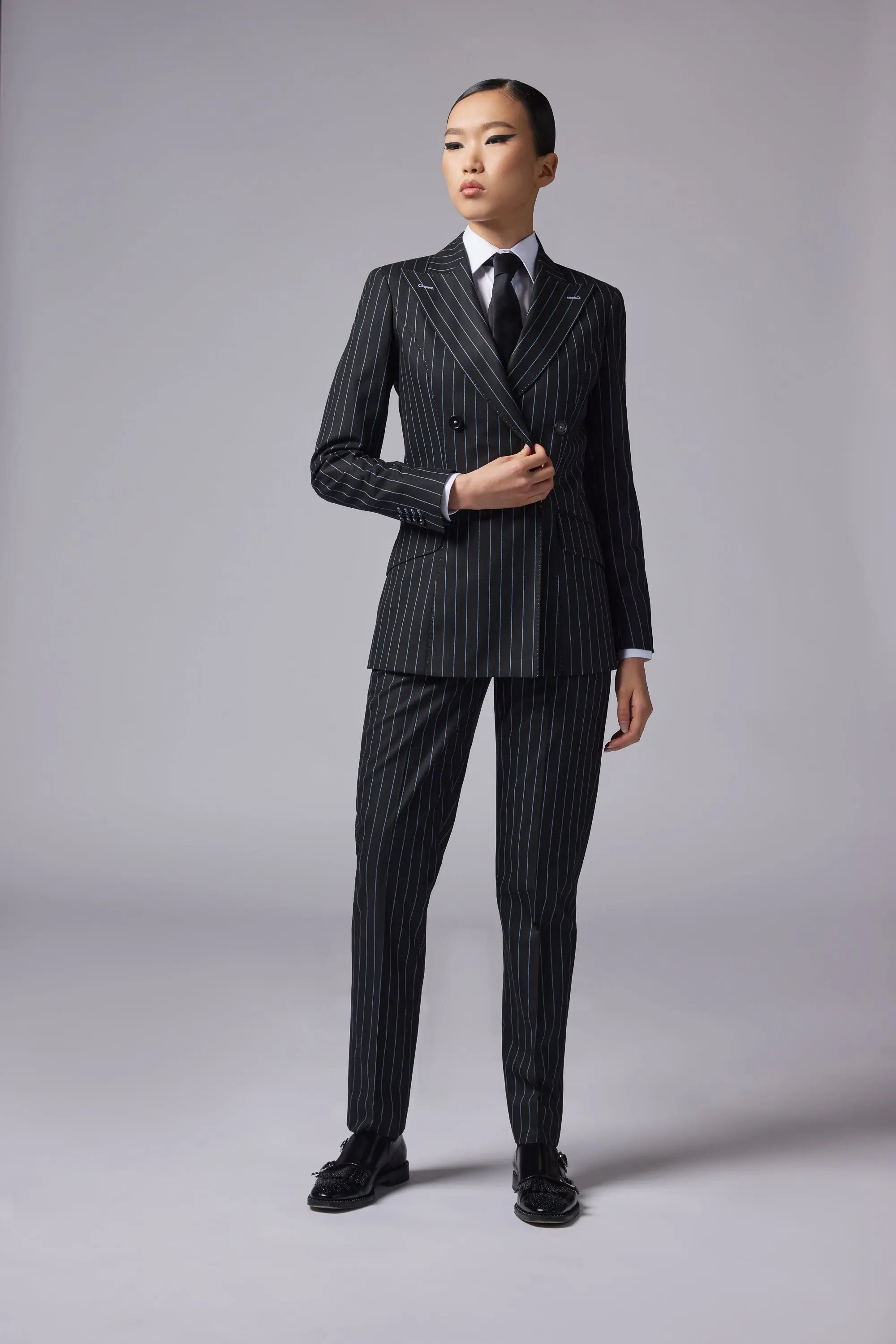Celeste Double Breasted Blue Stripe Suit Alexandra Dobre