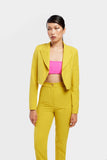 Citrine Single Breasted Cropped Suit with Cut-Out Flared Trousers Alexandra Dobre