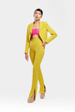 Citrine Single Breasted Cropped Suit with Cut-Out Flared Trousers Alexandra Dobre