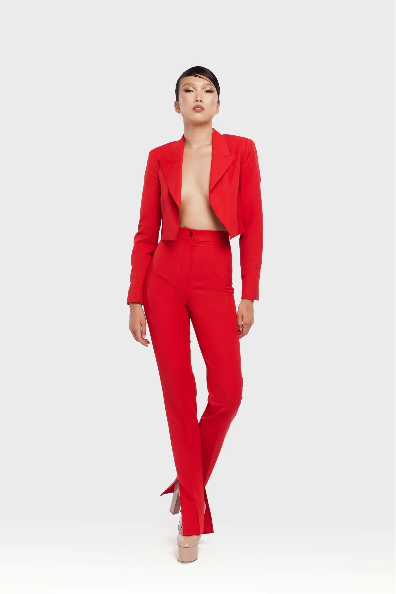 Crinson Single Breasted Cropped Suit with Cut-Out Flared Trousers Alexandra Dobre