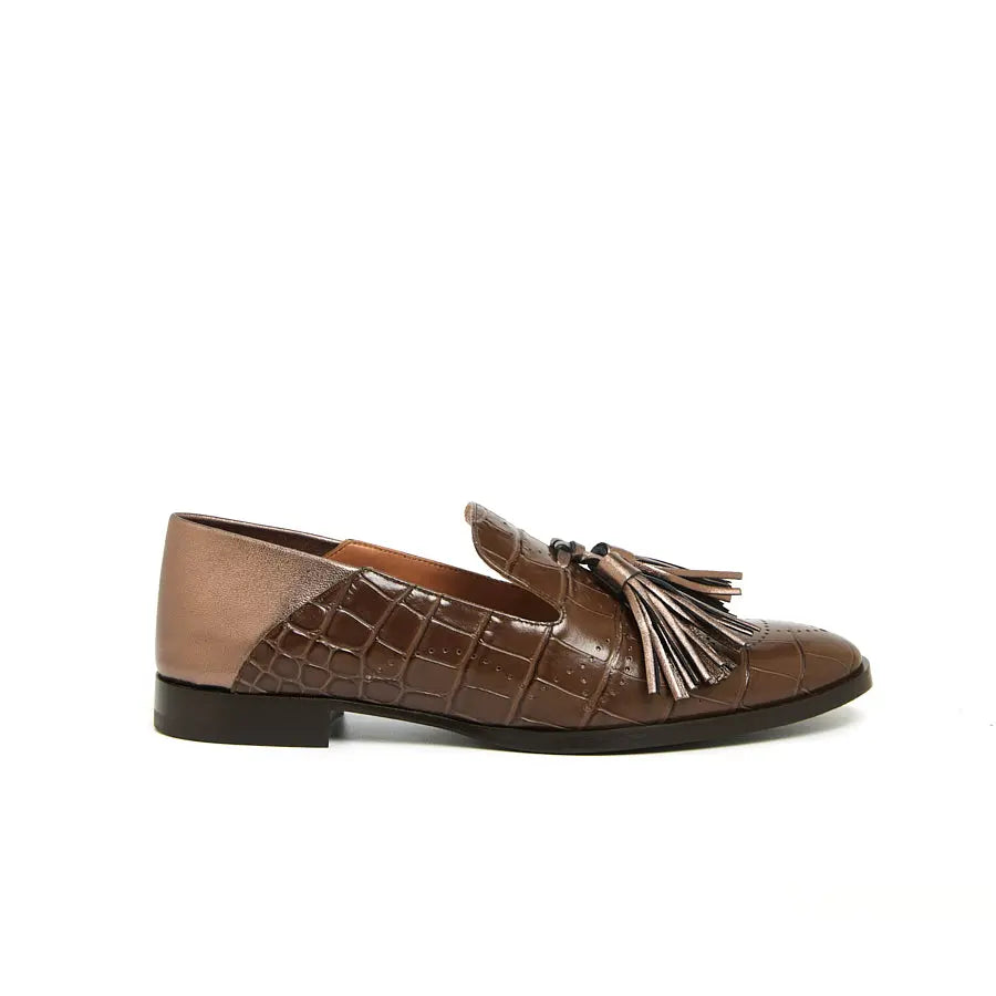 Elegant Mocha Croc Tassel Loafers Alexandra Dobre