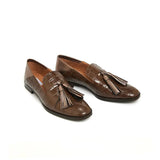 Elegant Mocha Croc Tassel Loafers Alexandra Dobre