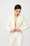 Evie Single Breasted Cropped Suit with Cut-Out Flared Trousers - Alexandra-Dobre.com