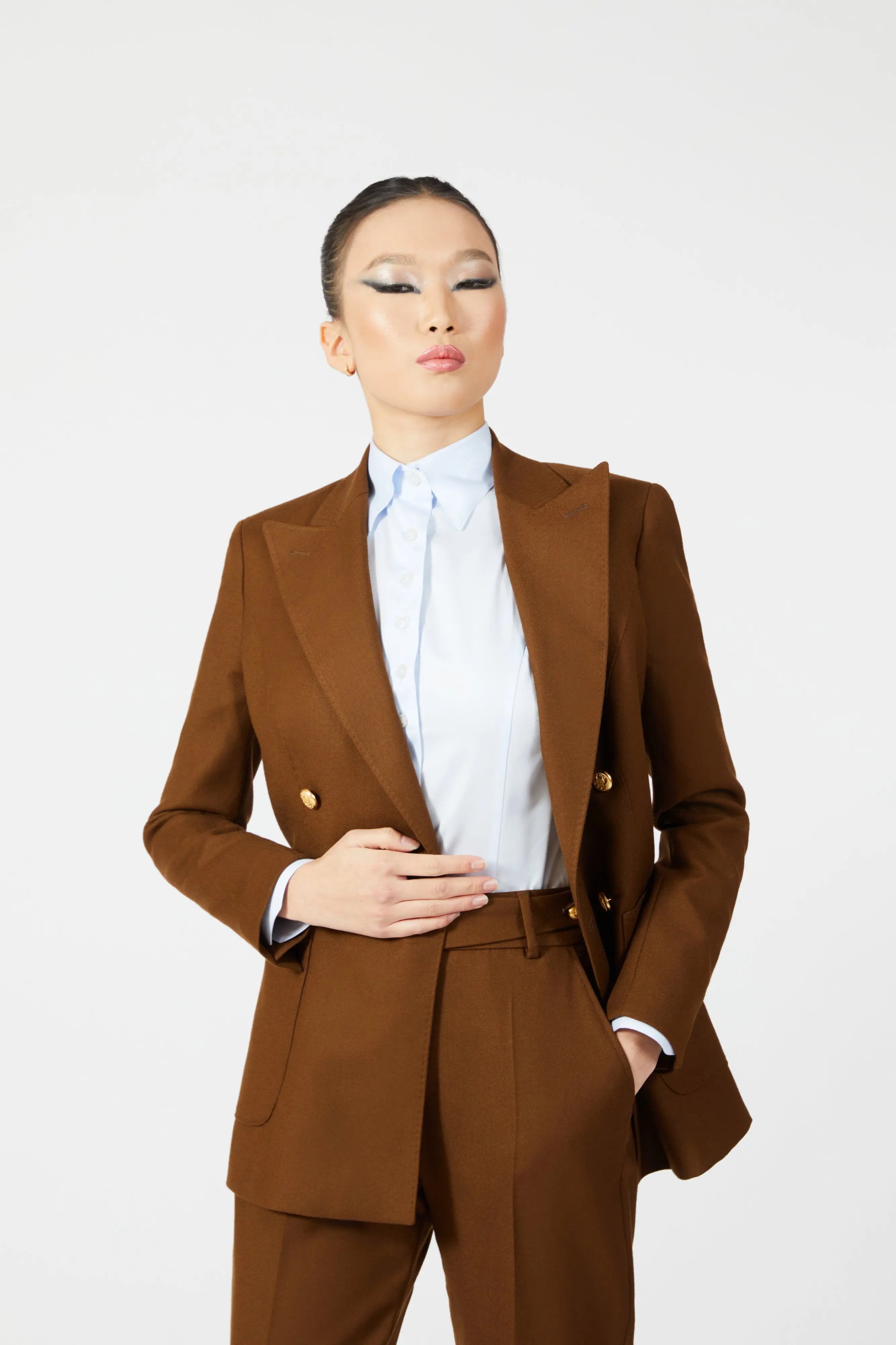 Indira Double Breasted Suit with Gold Buttons - Alexandra-Dobre.com