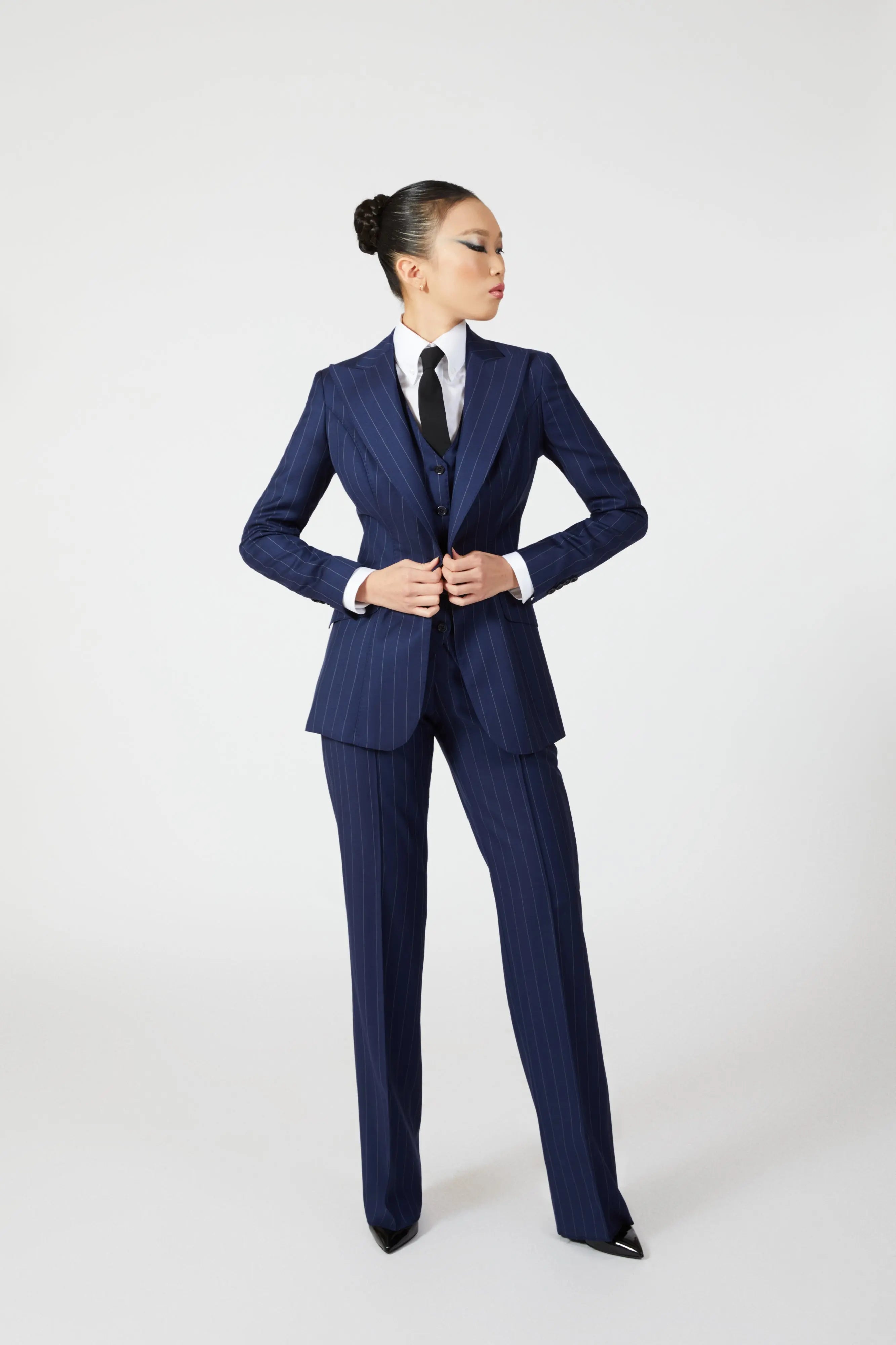 Navy Single Breasted Stripe Suit with Waistcoat - Alexandra Dobre