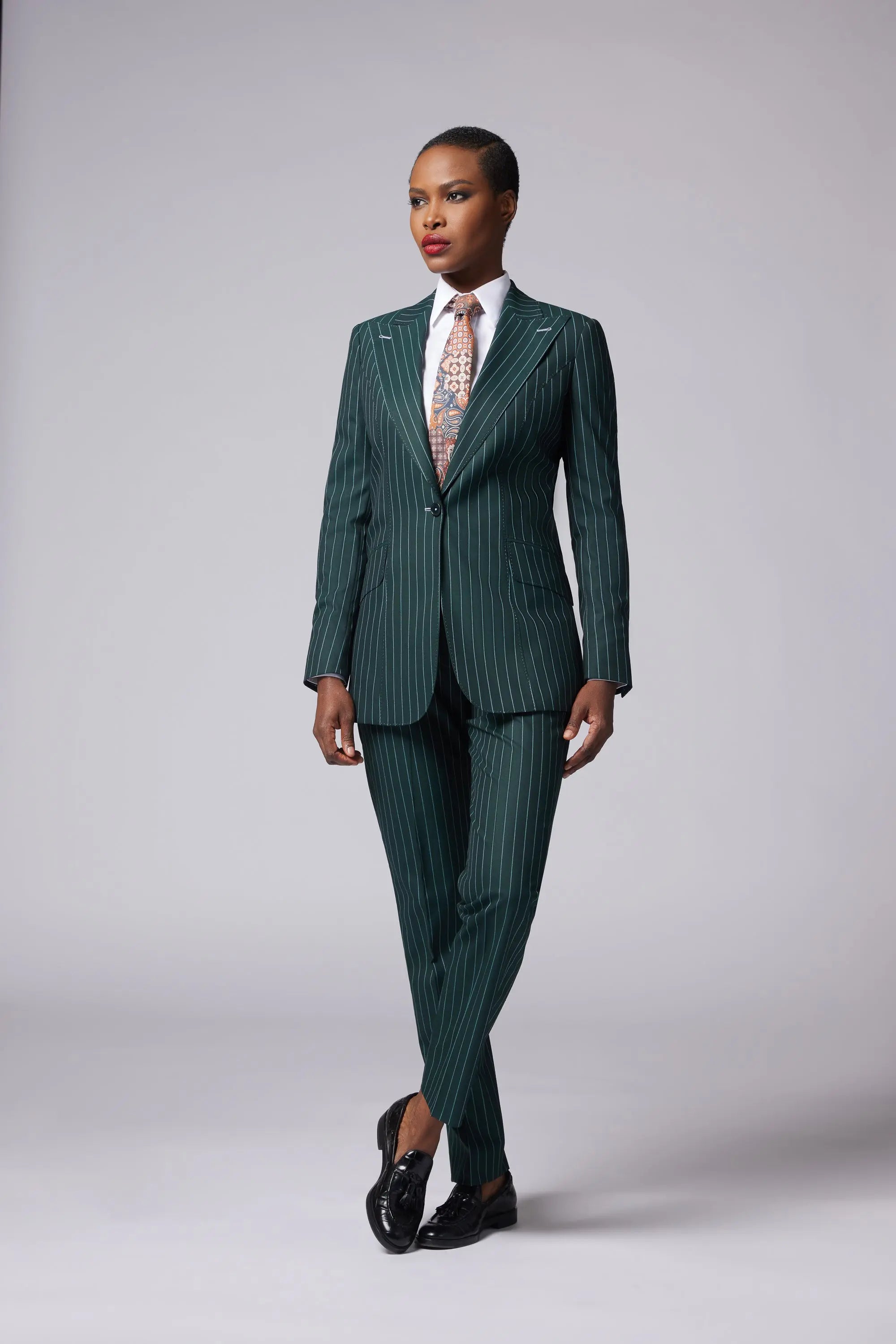 Saphire Green Single Breasted Stripe Suit Alexandra Dobre