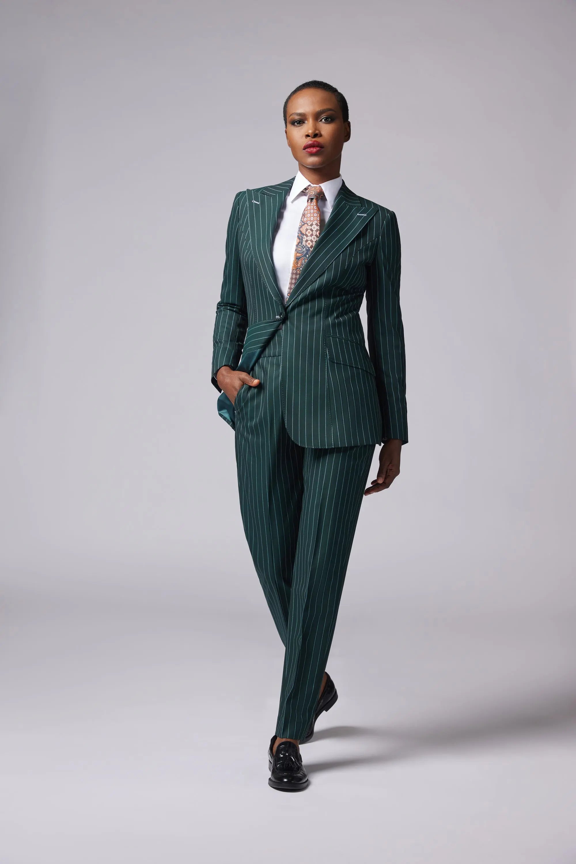 Saphire Green Single Breasted Stripe Suit Alexandra Dobre