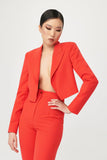 Scarlet Single Breasted Cropped Suit with Cut-Out Flared Trousers - Alexandra-Dobre.com